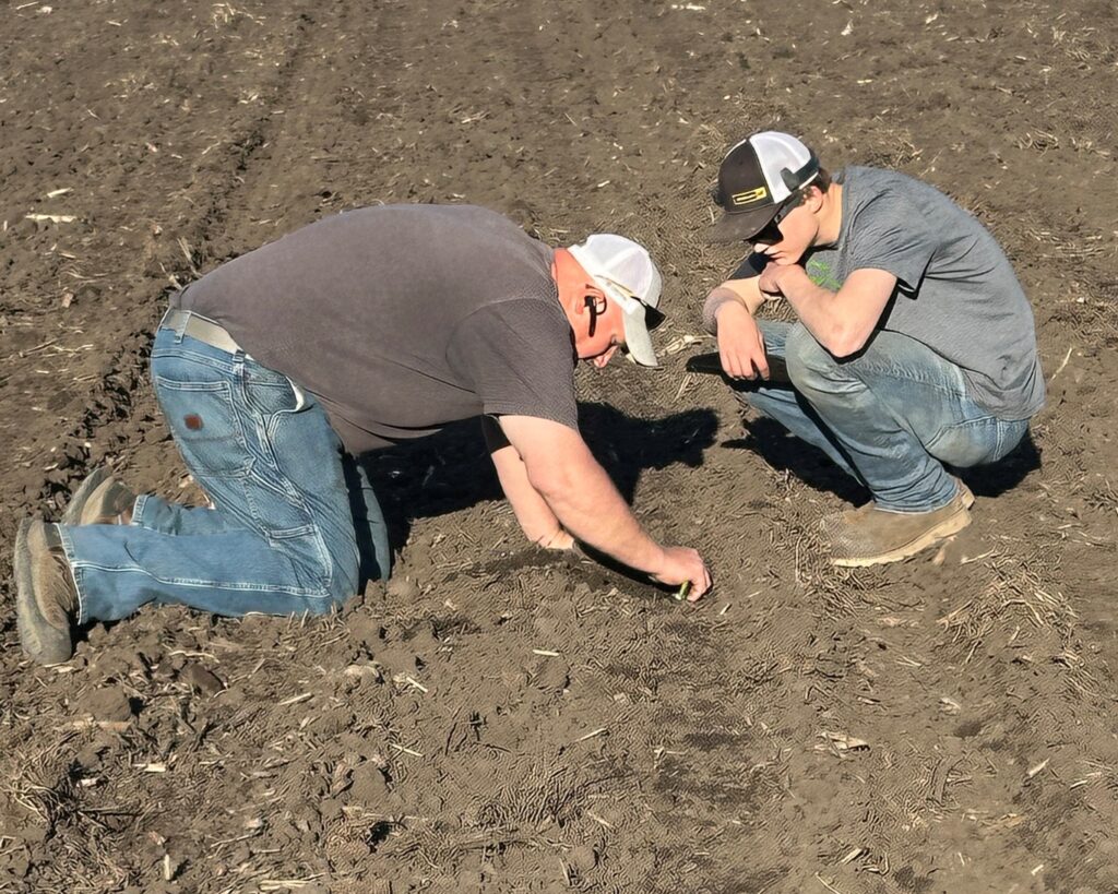 The Korman family works together in the field.